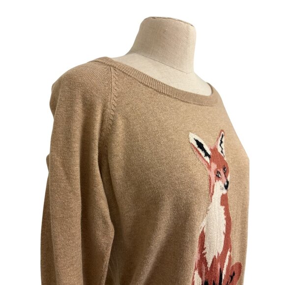 JCP Cashmere Blend Cute Fox Whimsical Knit Crewneck Sweater Top - Picture 4 of 12